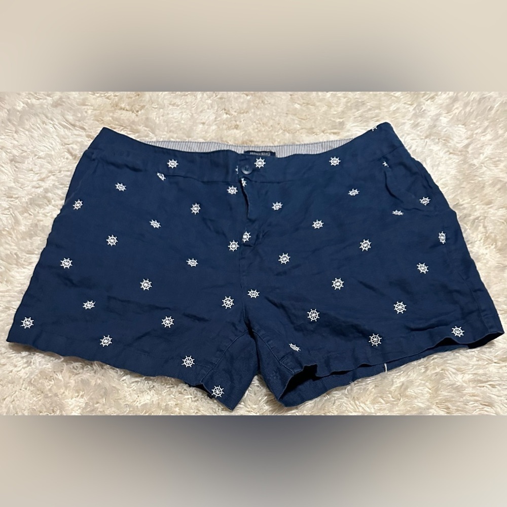 British Khaki Women’s Size 12 Blue Nautical White Pattern Shorts EUC